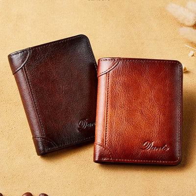 RFID Genuine Leather Vintage Trifold / Bifold Card Holder Wallet