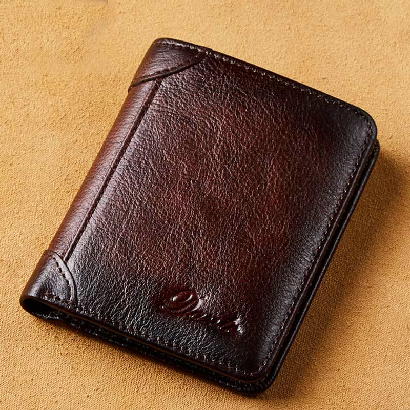 RFID Genuine Leather Vintage Trifold / Bifold Card Holder Wallet