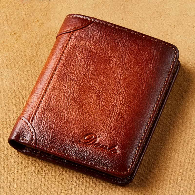 RFID Genuine Leather Vintage Trifold / Bifold Card Holder Wallet