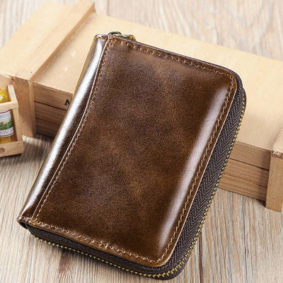 RFID Blocking Zip Around Leather Wallet Card Holder