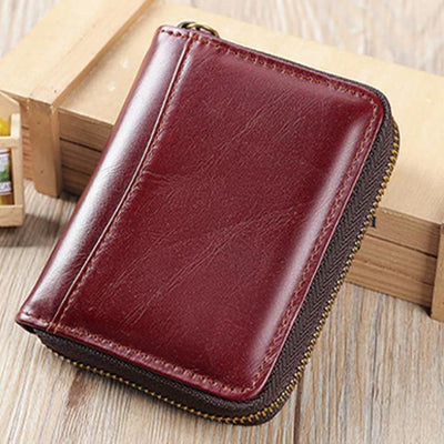 RFID Blocking Zip Around Leather Wallet Card Holder