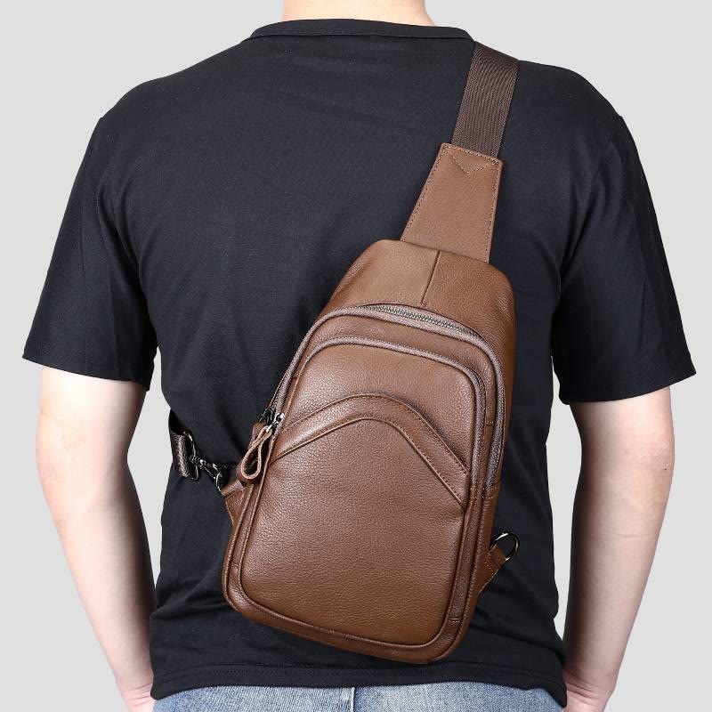 Sling Bag for Men Geniune Leather Casual Shopping Day Pack