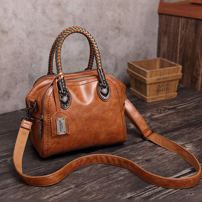 Vintage Leather Satchel Handbags Top-Handle Bag with Cross Body Strap