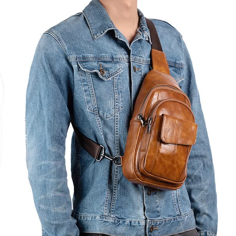 <Shipped within 24 hours> Genuine Leather Sling Backpack Shoulder Bag