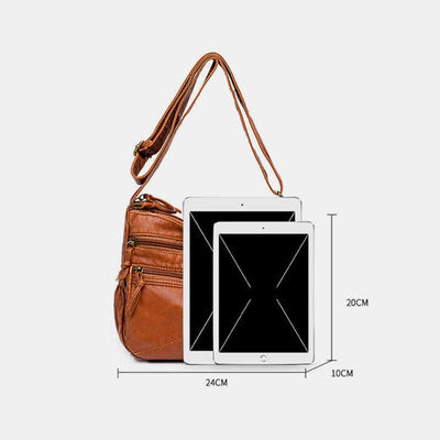 <Shipped within 24 hours> Double Compartment Soft Leather Crossbody Bag