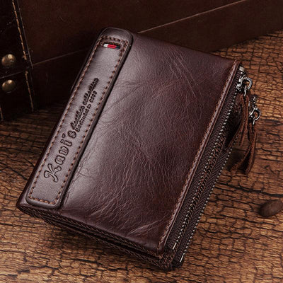 Vintage Genuine Leather RFID Wallet With Zipper Pocket