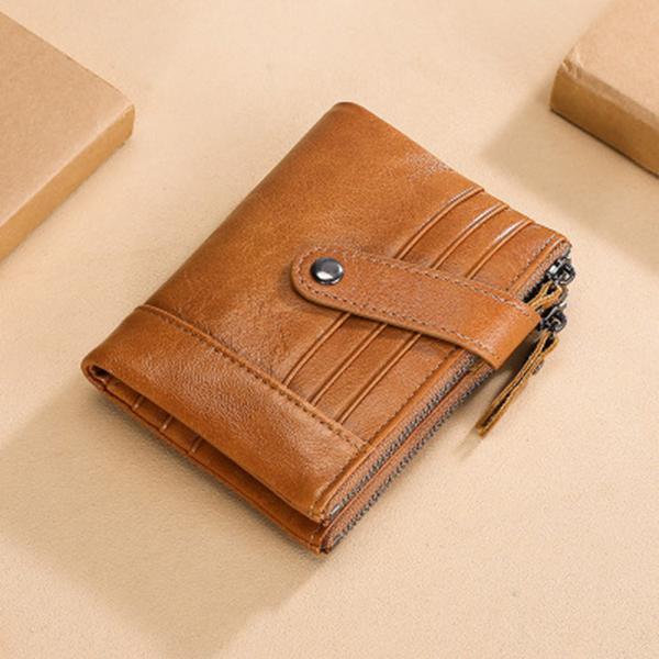 Casual Genuine Leather Double Zipper Wallet