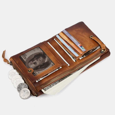 Retro Men's Brush Off Cowhide Leather Wallet Coin Purse Card Holder