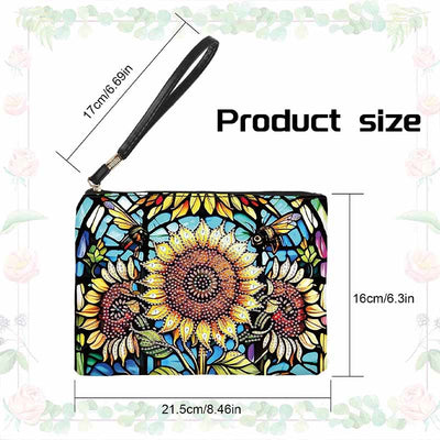 Diamond Coin Purse Zip Wallet DIY Sunflowers Diamond Wristlet Bag