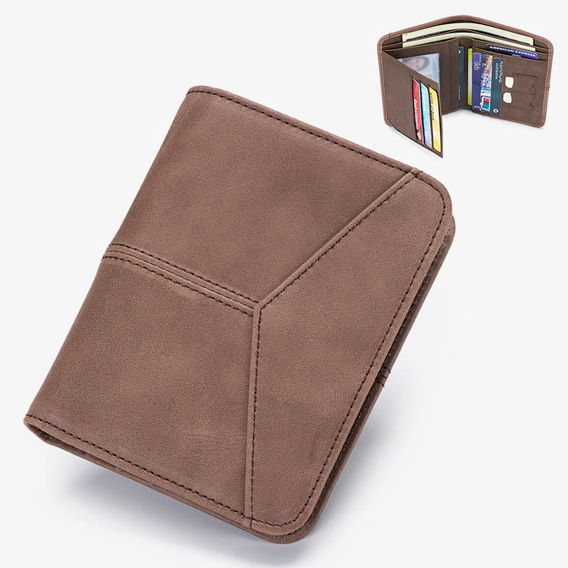 Mens RFID Bifold Trifold Wallet Plain Color Leather Multifunctional Purse