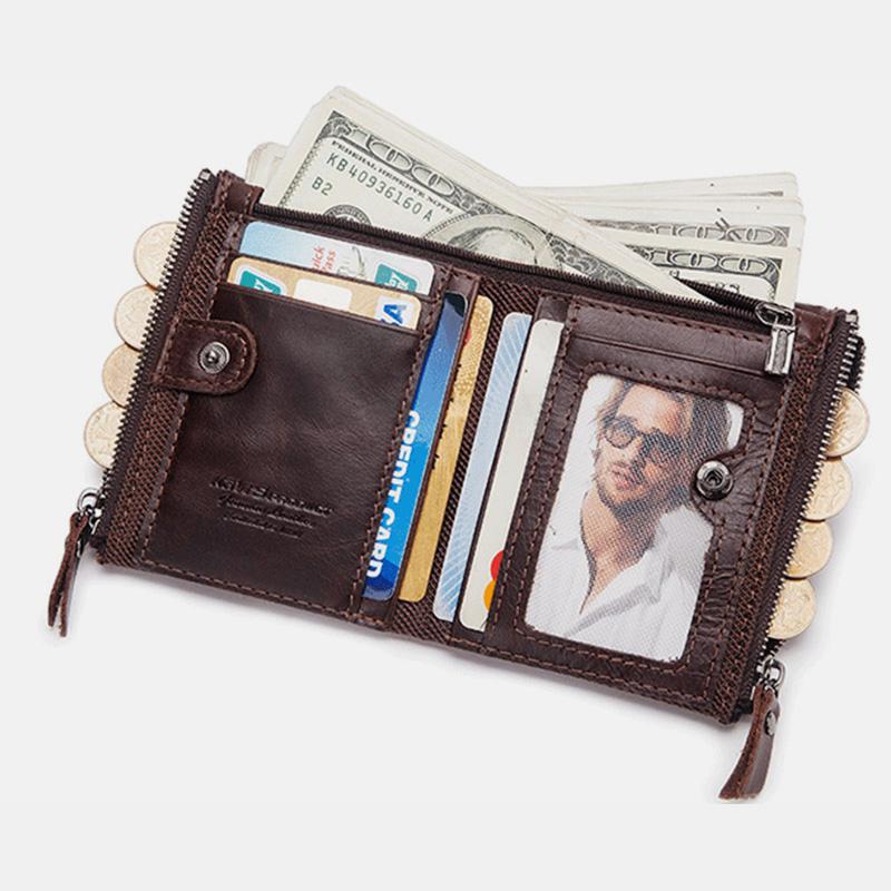 Vintage Genuine Leather RFID Wallet With Zipper Pocket