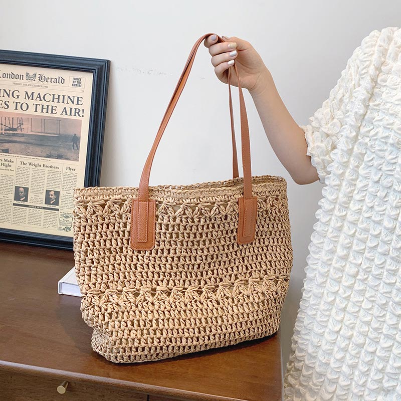 Lightweight Summer Beach Straw Woven Handbag Tote Sholder Bag