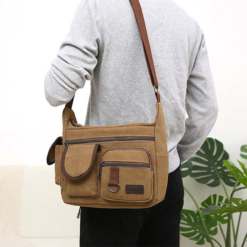 <Shipped within 24 hours> Canvas Multi-Pocket Crossbody Bag