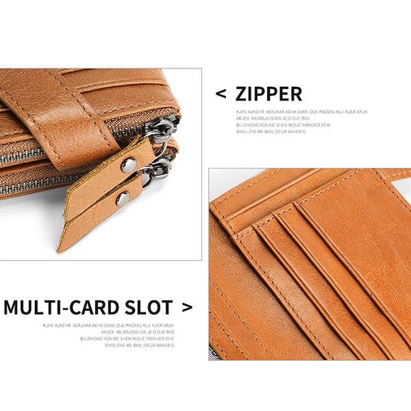 Casual Genuine Leather Double Zipper Wallet