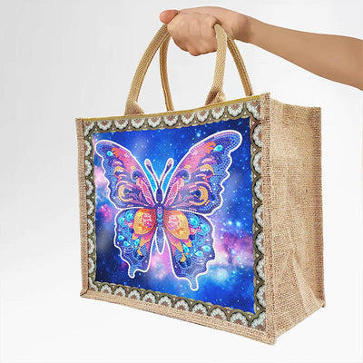 Apcufir Butterfly Diamond Painting Tote 5D DIY Linen Handbag Kits