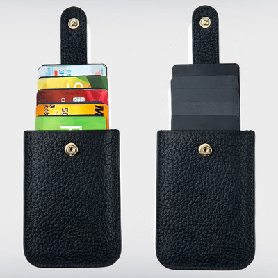 Pull-Out Card Hodler RFID Blocking Genuine Leather Short Purse Wallet