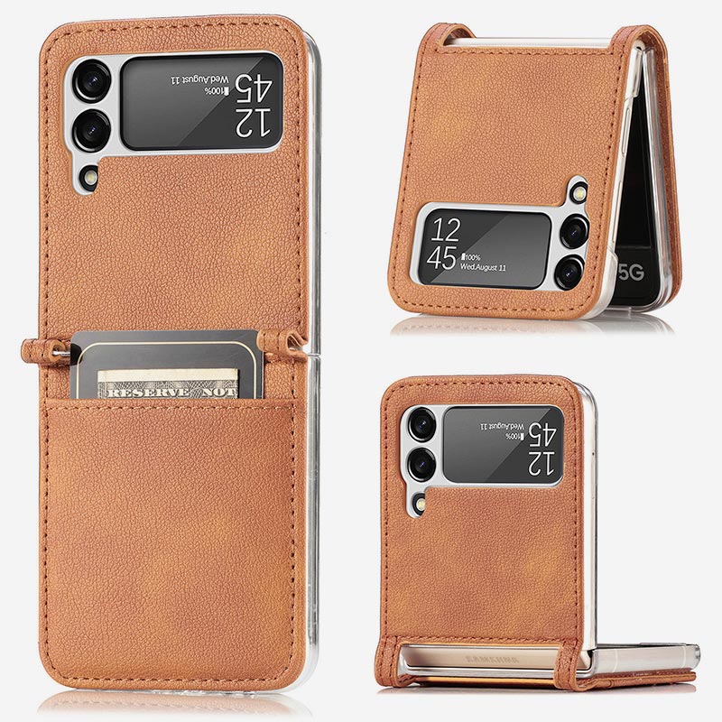 <Shipped within 24 hours> Samsung Z Flip 3 Leather Phone Case with Card Holder