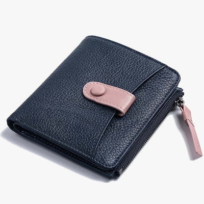 Double Zipper Short Wallet For Women Small Lightweight Purse