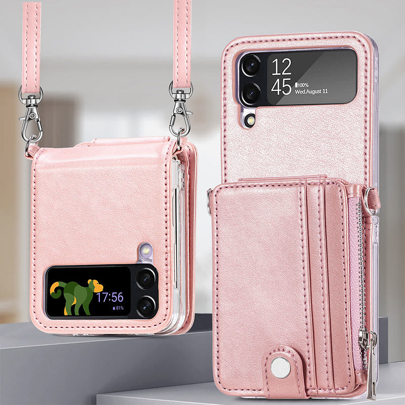 Phone Case For Z Flip3 PU Leather Crossbody Folding Wallet