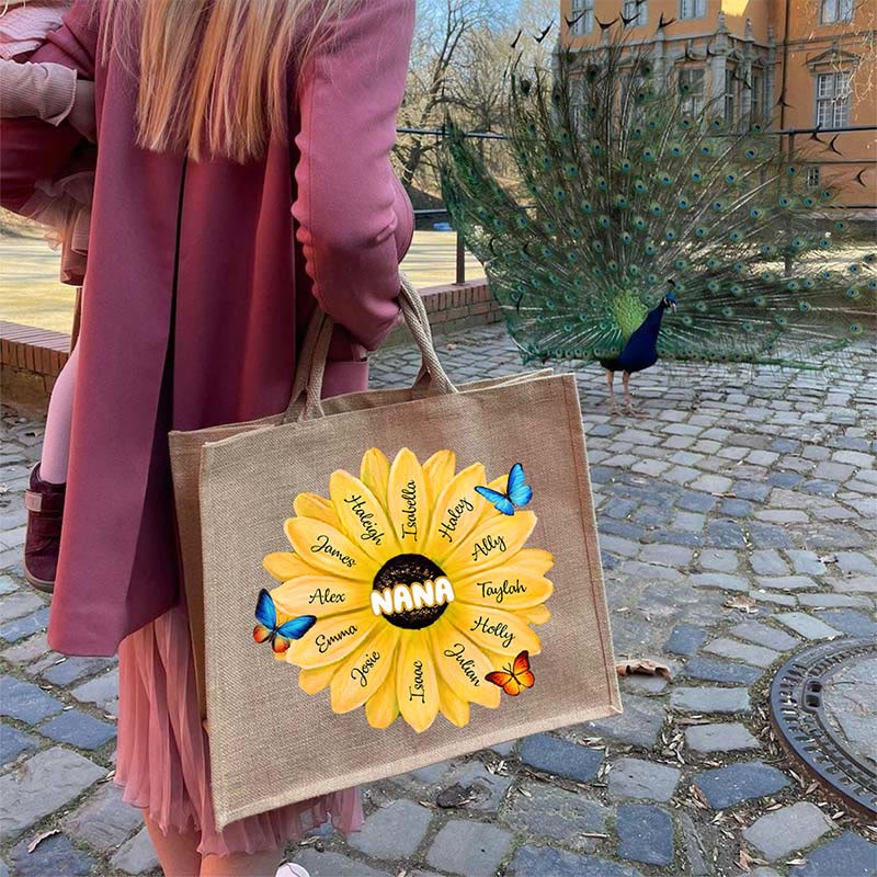 Custom Name Sunflower Tote Bag Large Shopping Travel Beach Handbag