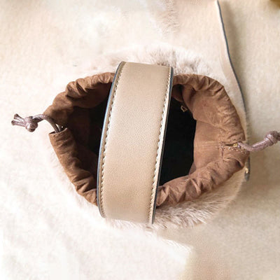 Drawstring Handbag For Women Faux Fur Minimalist Bucket Bag