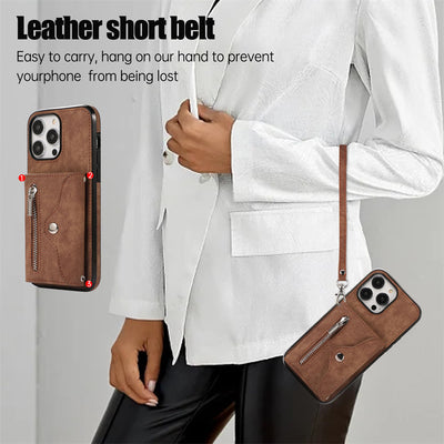 iPhone 16/15/14/13 Casual Zipper Cellphone Protective Case with Card Slot