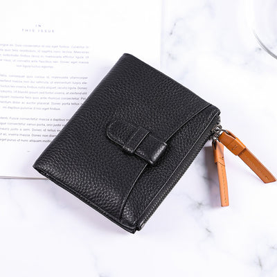 Double Zipper Short Wallet For Women Small Lightweight Purse