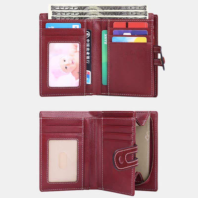 Women's Genuine Leather Bifold RFID Blocking Compact Wallet