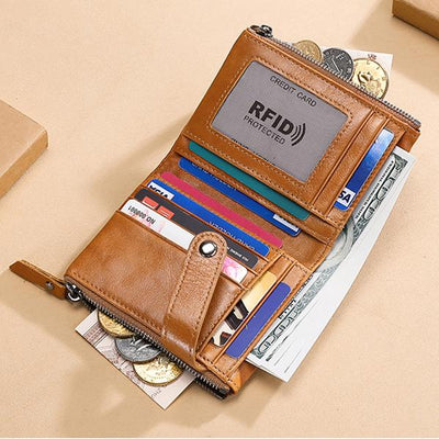 Casual Genuine Leather Double Zipper Wallet