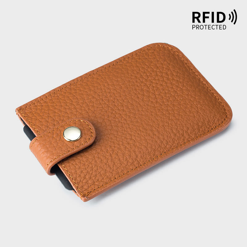 Pull-Out Card Hodler RFID Blocking Genuine Leather Short Purse Wallet