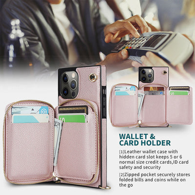 360° Edge Coverage Phone Case iPhone 16/15/14 Card Holder Crossbody Bag Wallet