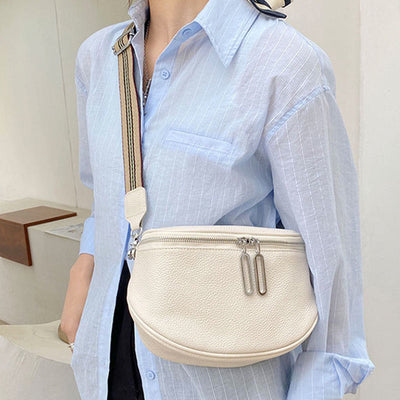 Crossbody Bag For Women Genuine Leather Double Zippers Daily Bag