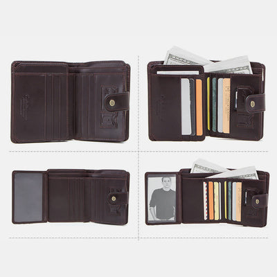 RFID Blocking Genuine Leather Multi-Card Buckle Wallet with Zip Coin Pocket