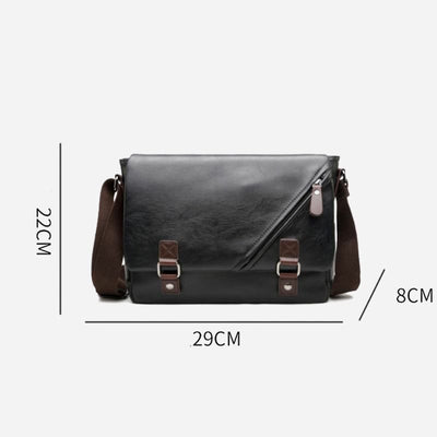 Messenger Bag for Men Waterproof Patch Flap PU Shoulder Bag