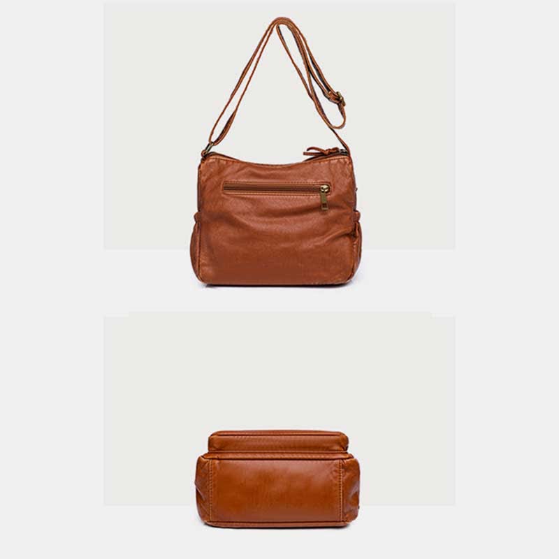 <Shipped within 24 hours> Double Compartment Soft Leather Crossbody Bag