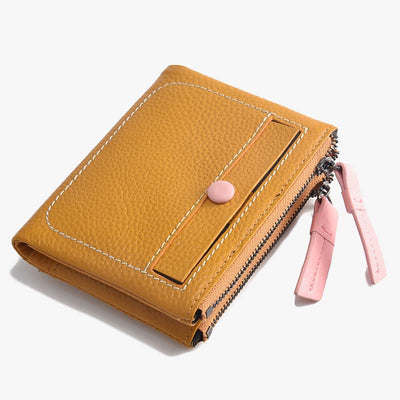 Double Zipper Short Wallet For Women Small Lightweight Purse