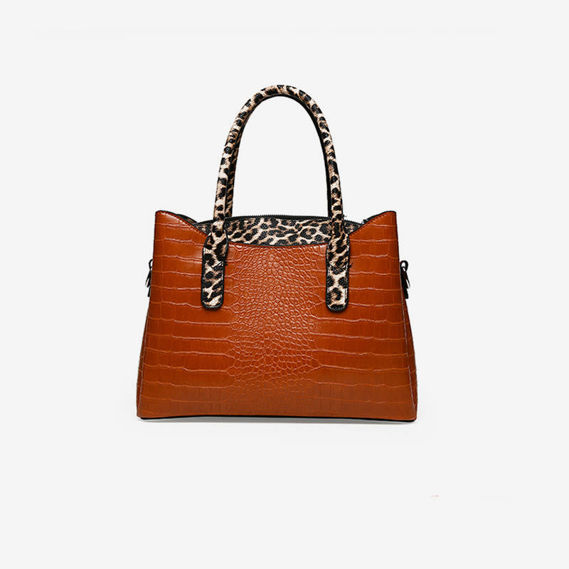 <Shipped within 24 hours> 3 Piece Crocodile Leopard Grain Leather Tote Set