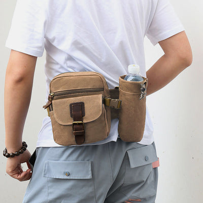 Canvas Belt Bag for Women Men Waist Bag Chest Bag with Bottle Pocket