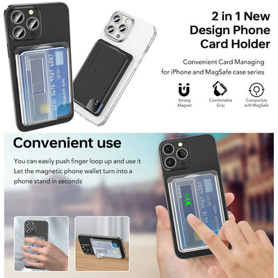 Magnetic Wallet Compatible with Magsafe Card Holder with Grip Finger Loop Kickstand