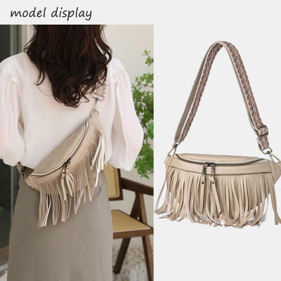 Faux Leather Tassel Waist Bag Chest Bag For Women