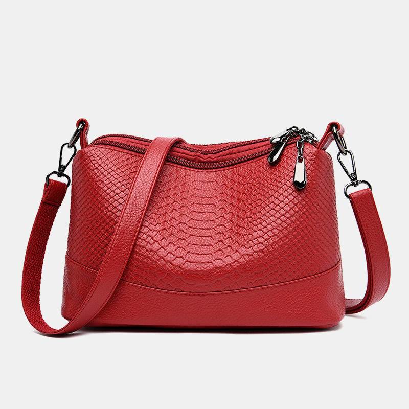 Triple Compartment Crossbody Bag for Women Vegan Leather Bucket Bag