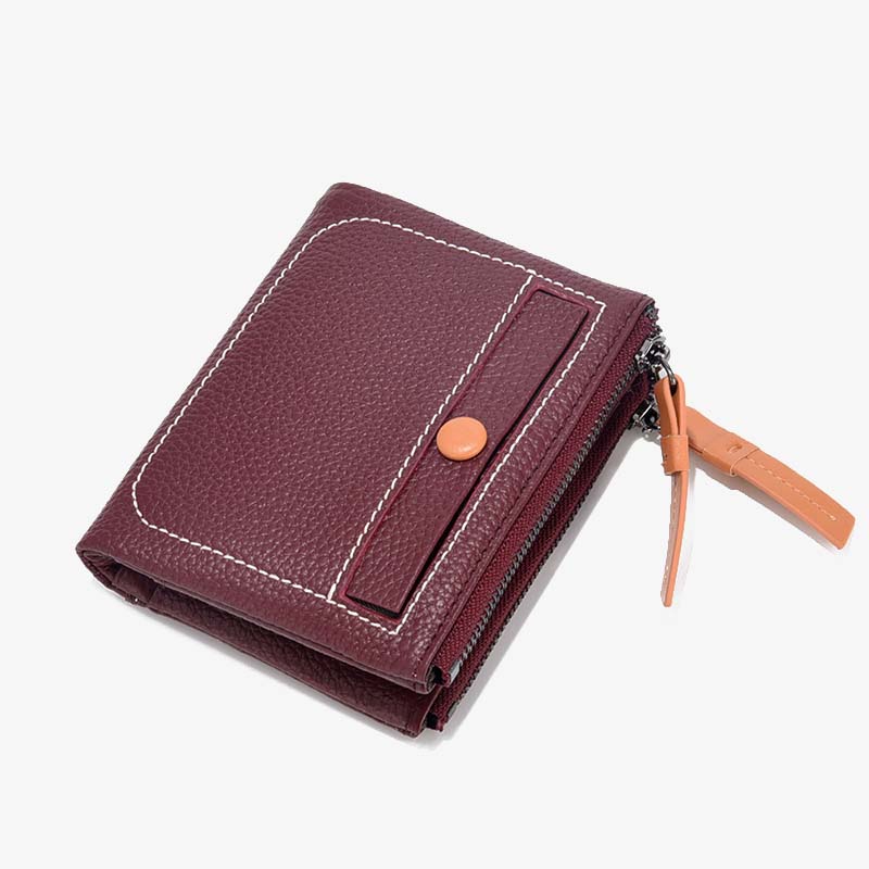 Double Zipper Short Wallet For Women Small Lightweight Purse