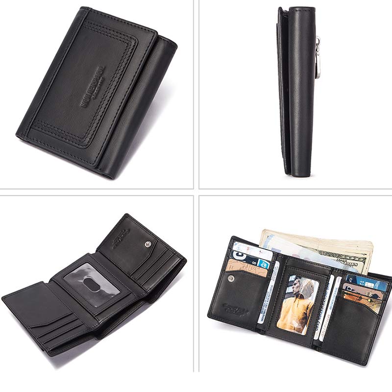 Trifold Roomy Leather Wallet RFID Blocking Anti-theft Wallet