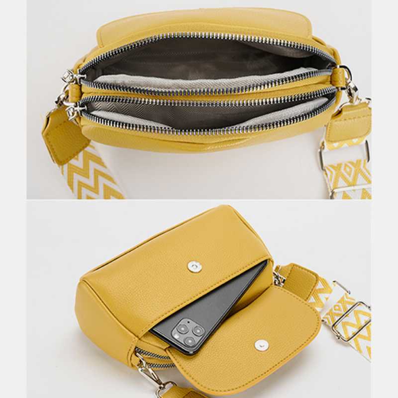 Faux Leather Double-Zip Phone Bag Crossbody Purses with Hobo Wide Strap