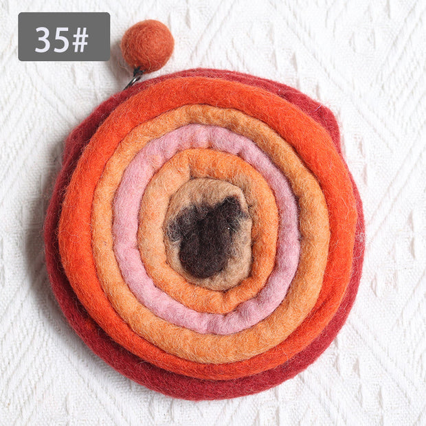 Round Coin Purse For Women Cute Wool Felt Clutch