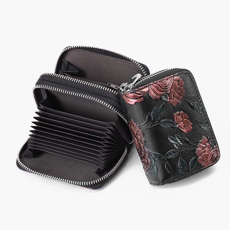 Floral Leather Wallet RFID Accordion Card Bag For Women