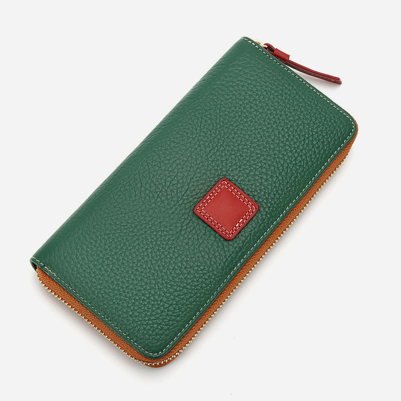 Long Wallet Pebbled Grain Leather Shopping Purse For Women