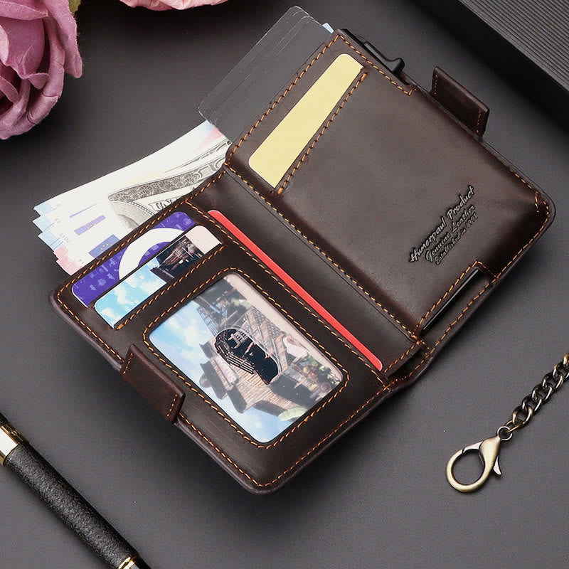 Airtag Wallet Genuine Leather Quick Access Card Holder with Chain