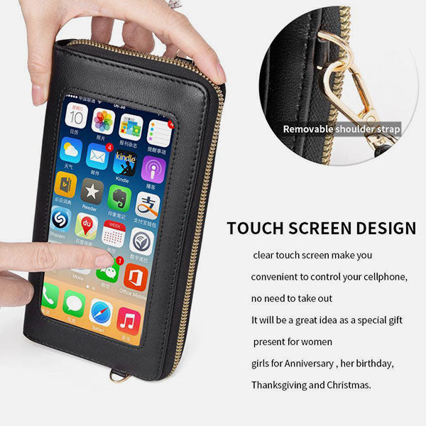 Multi-Compartment Cellphone Purse RFID Blocking Phone Bag With Clear Window