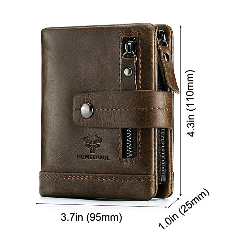 Genuine Leather Retro Men's Wallet Card Holder with Removable Coin Purse